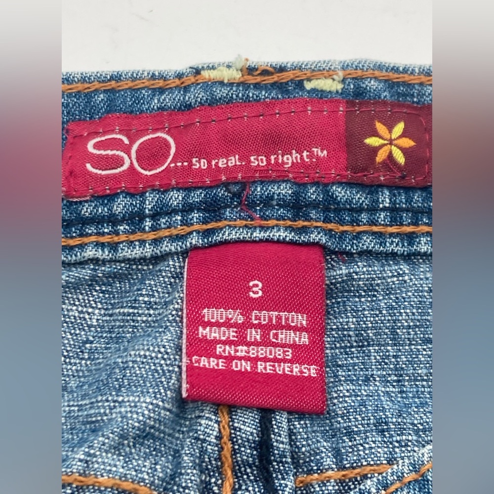 SO Denim Jeans Mini Skirt Size 3 Pockets Distressed Faded 100% Cotton Blue - Picture 2 of 7